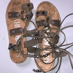 Lace up, beaded sandals